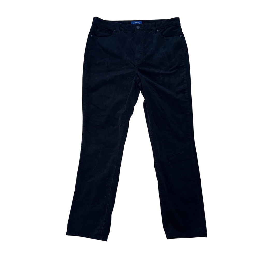 Talbots Women's Black Corduroy‎ Pants High Waist Straight Leg Size 14 Classic
